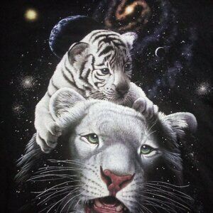 Vintage White Tiger King Magic Outer Space T-Shirt